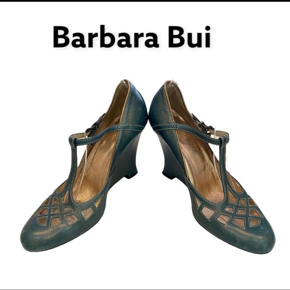 Barbara Bui Women's T-Strap Wedge Cutout Leather Shoes 36.5  6.5 - Picture 4 of 6